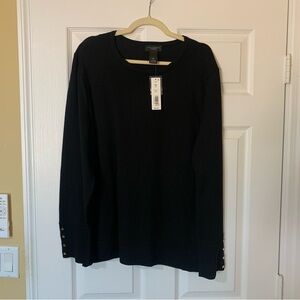 NWT Investments Black Long Sleeve Sweater with Gold Button Accents Minimalist